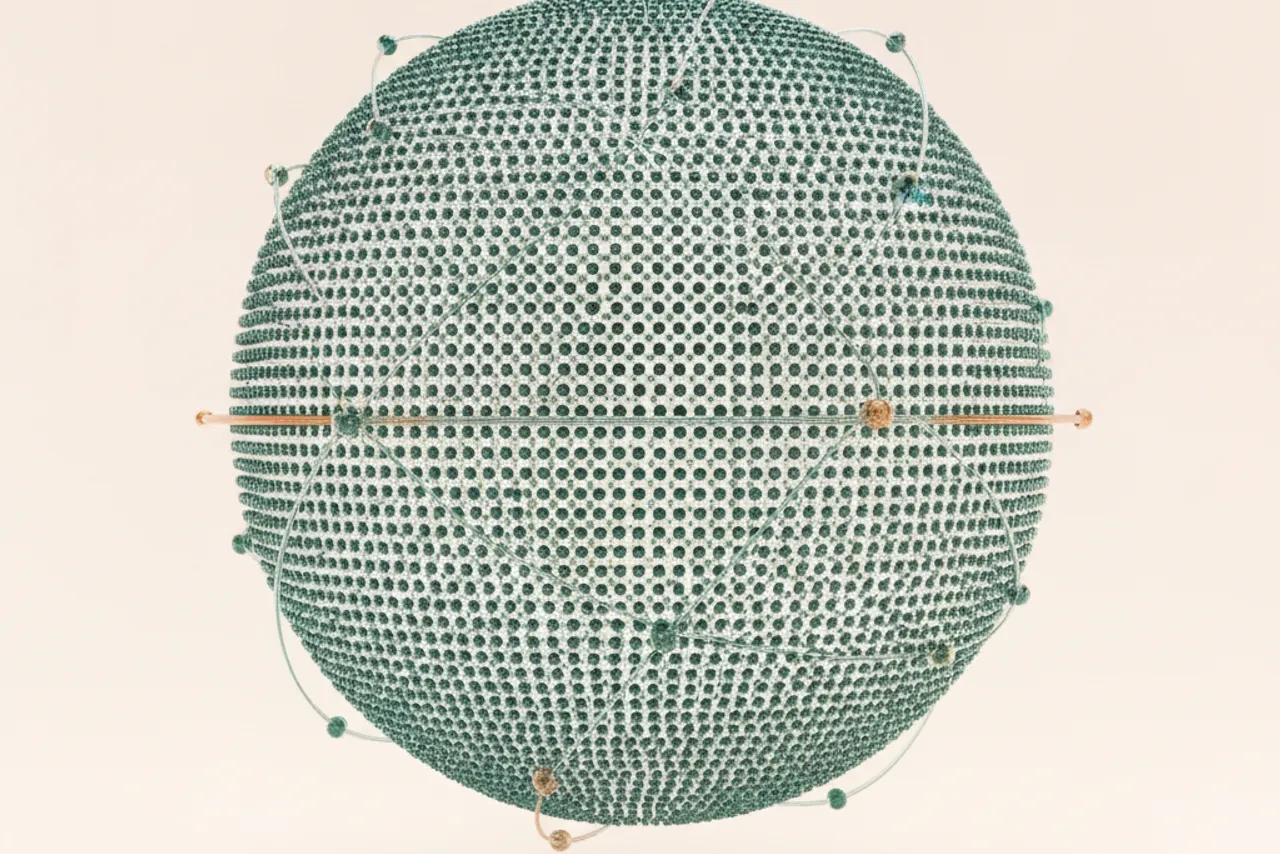 Dark dotted globe with glowing teal network arcs